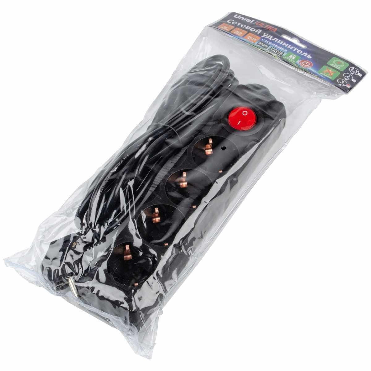 фото удлинитель uniel ultra 4гн х 3м с/з s-gcu4-3b black ul-00010023 | 220svet.ru