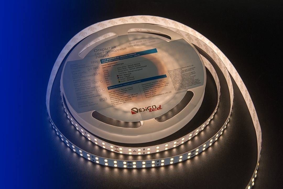фото влагозащищенная лента designled 28,8w/m 120led/m 5050smd теплый белый 5m 000523 | 220svet.ru