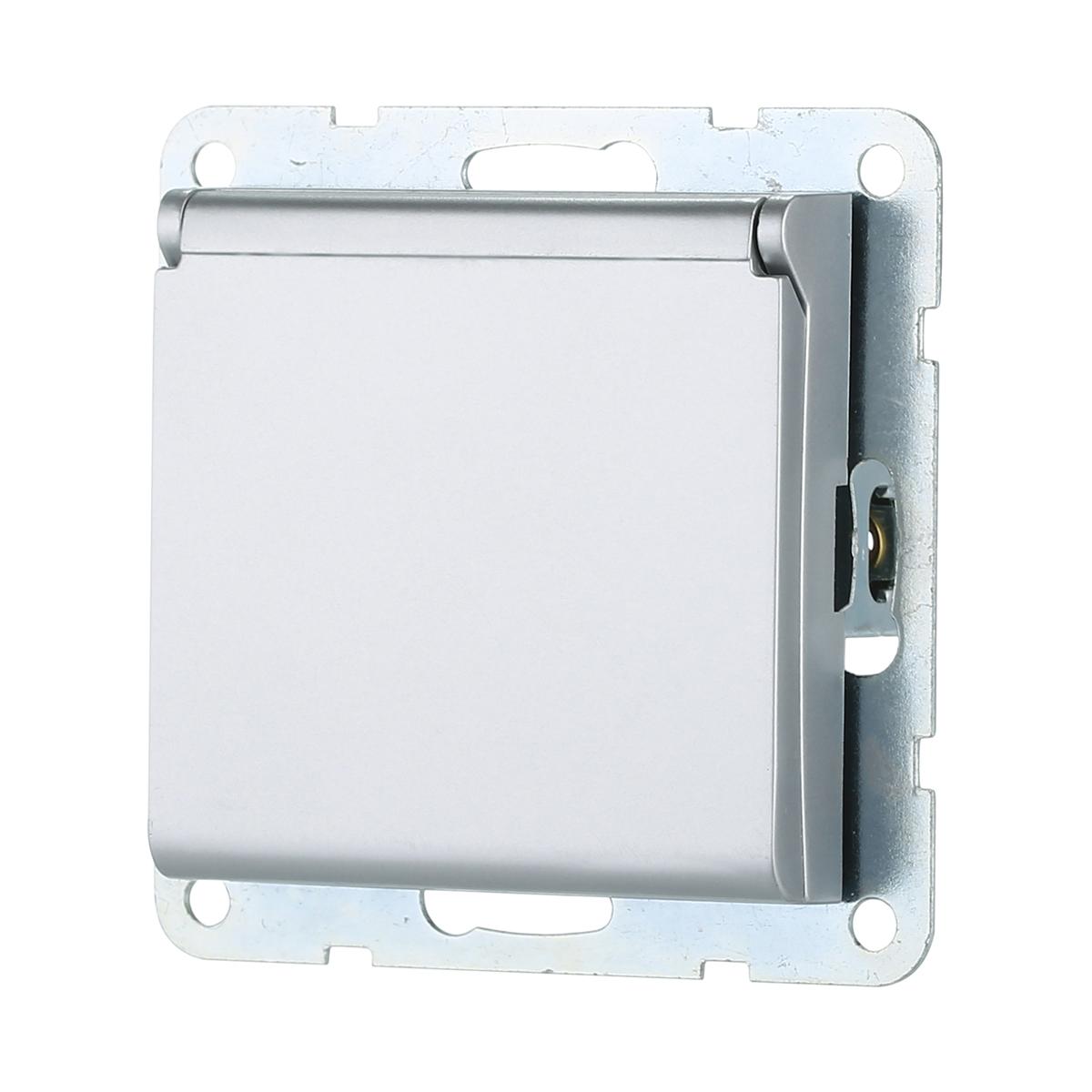 фото розетка lk studio с з/к, шторками и крышкой (серебристый металлик) 863403-1 | 220svet.ru