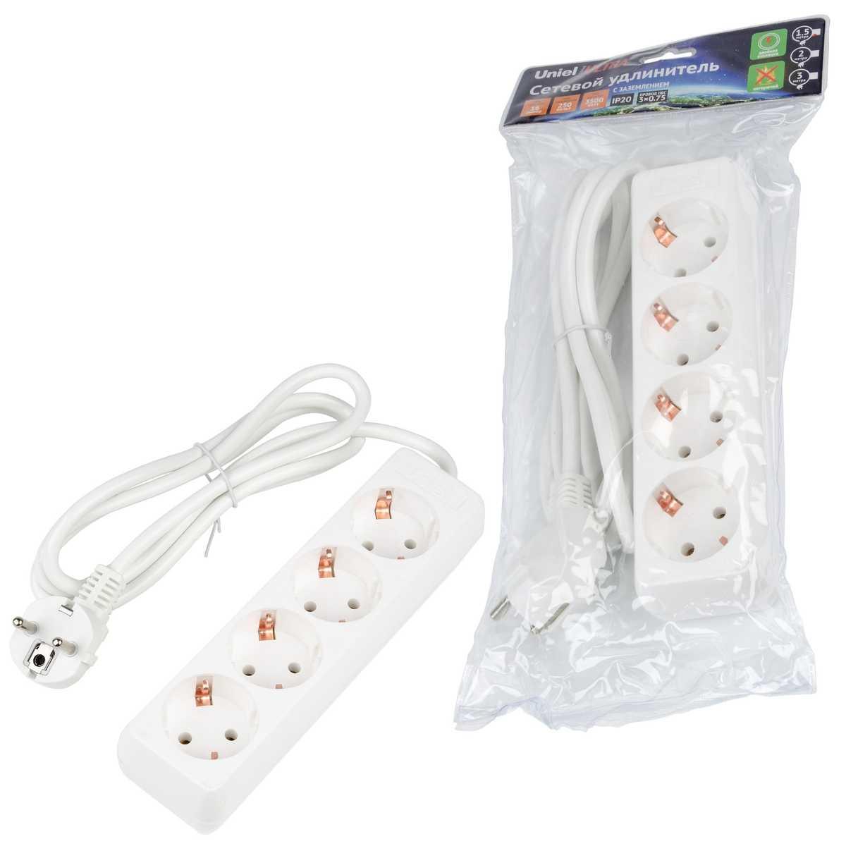 фото удлинитель uniel ultra 4гн х 1,5м с/з s-gcu4-1,5 white ul-00010005 | 220svet.ru