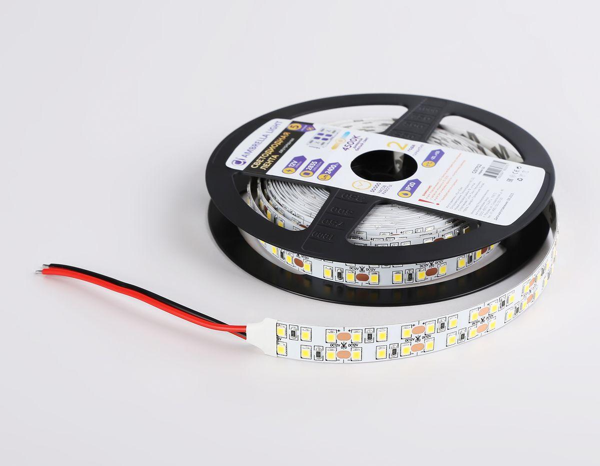 фото светодиодная лента дневной белый ambrella light 24w/m 240led/m 2835smd 4500к 5m gs1702 | 220svet.ru