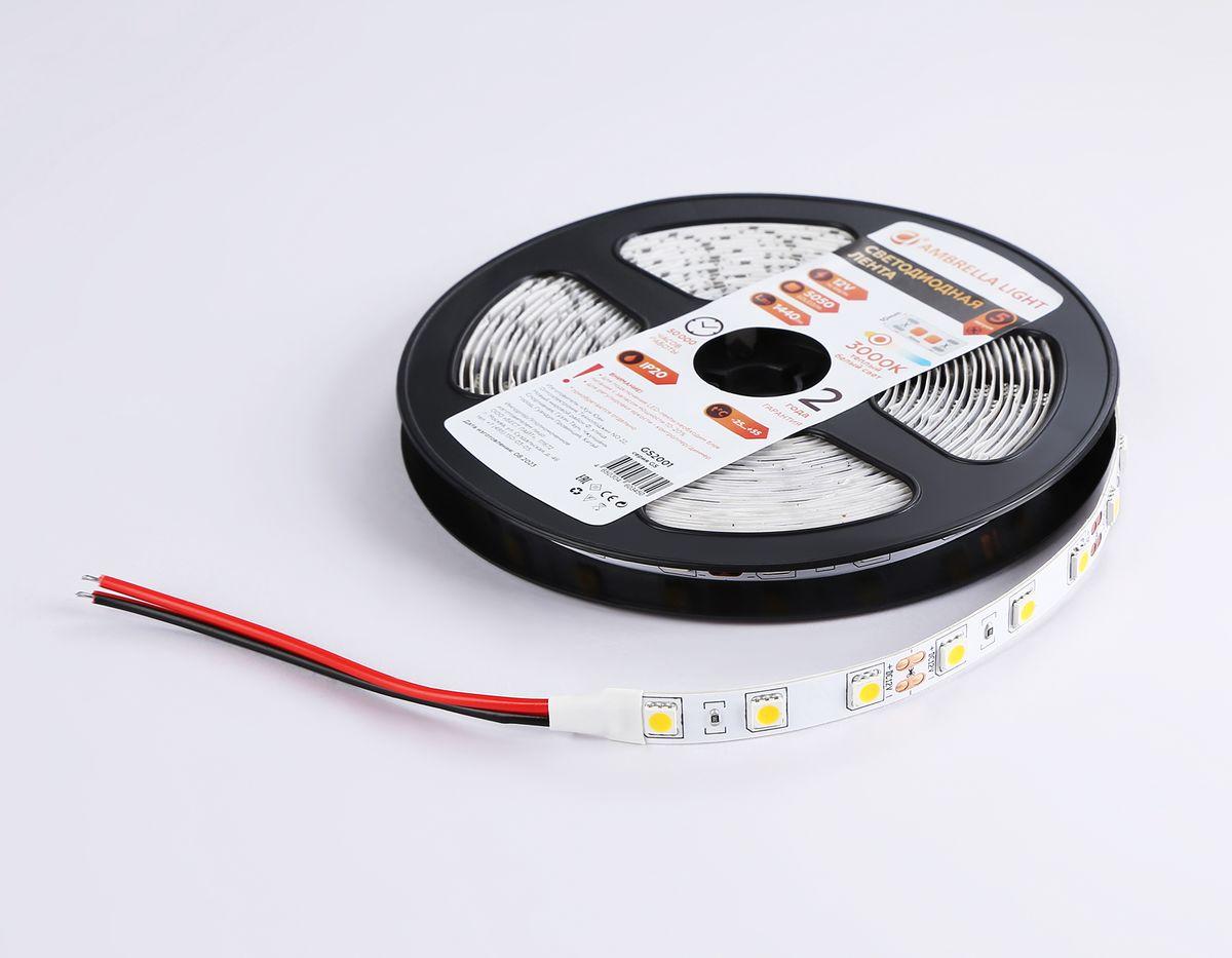 фото светодиодная лента теплый белый ambrella light 14,4w/m 60led/m 5050smd 3000к 5m gs2001 | 220svet.ru