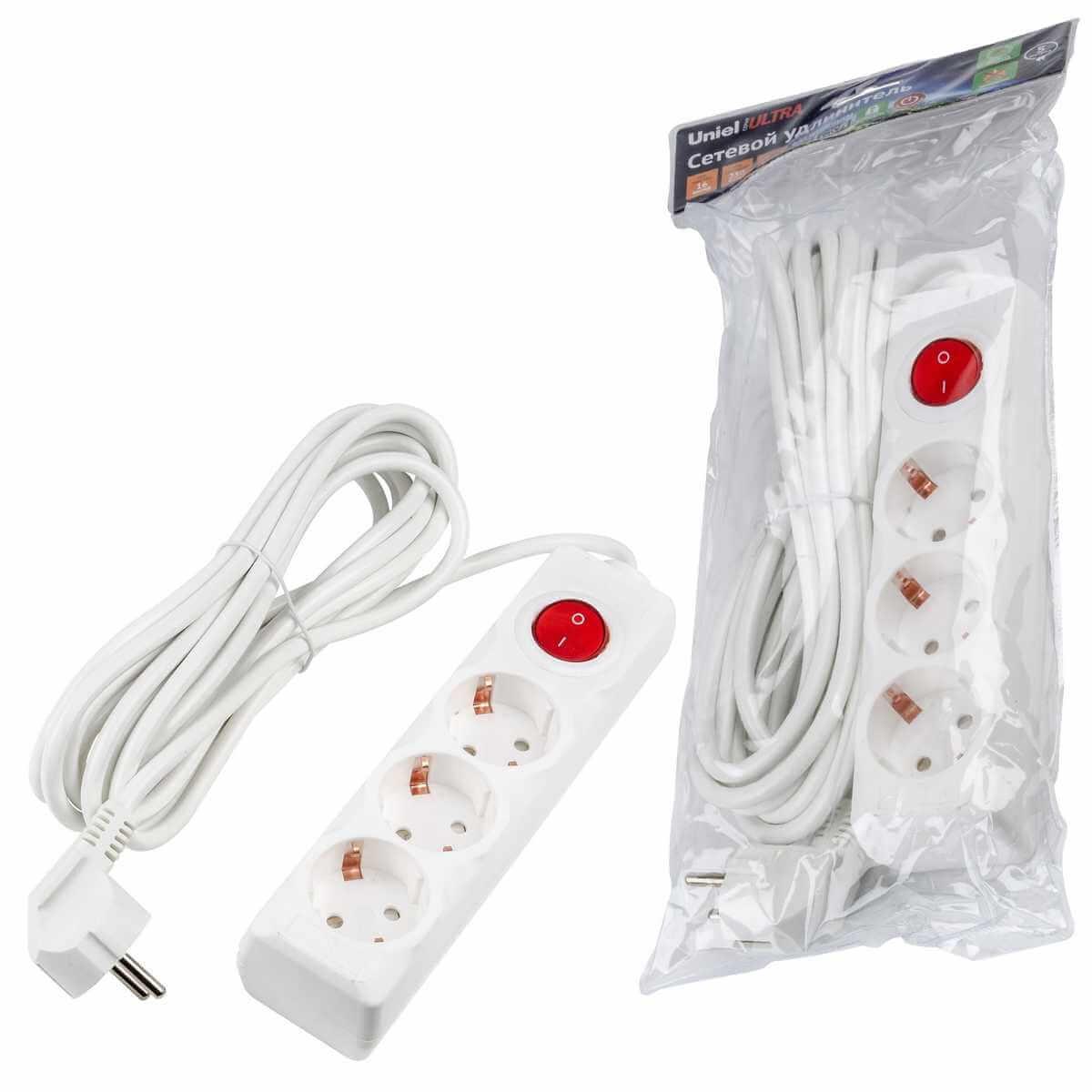 фото удлинитель uniel ultra 3гн х 5м с/з s-gcu3-5b white ul-00010018 | 220svet.ru