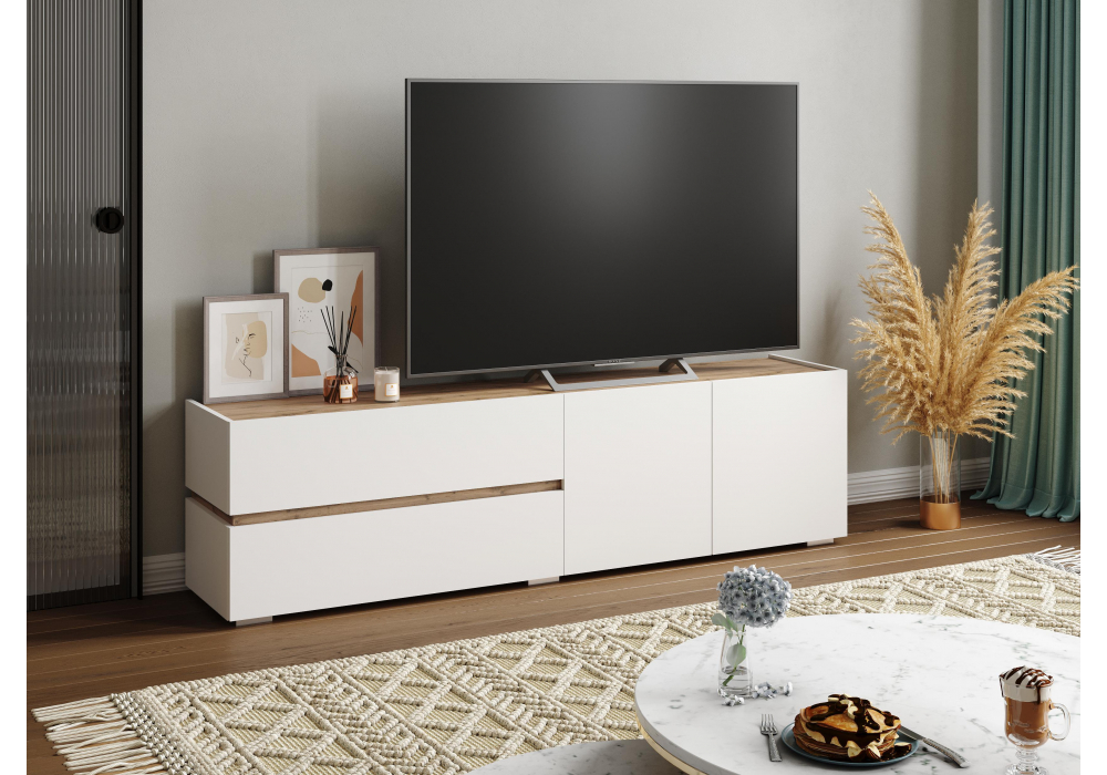 фото тв-тумба woodville атлон белый / дуб вотан 563521 | 220svet.ru