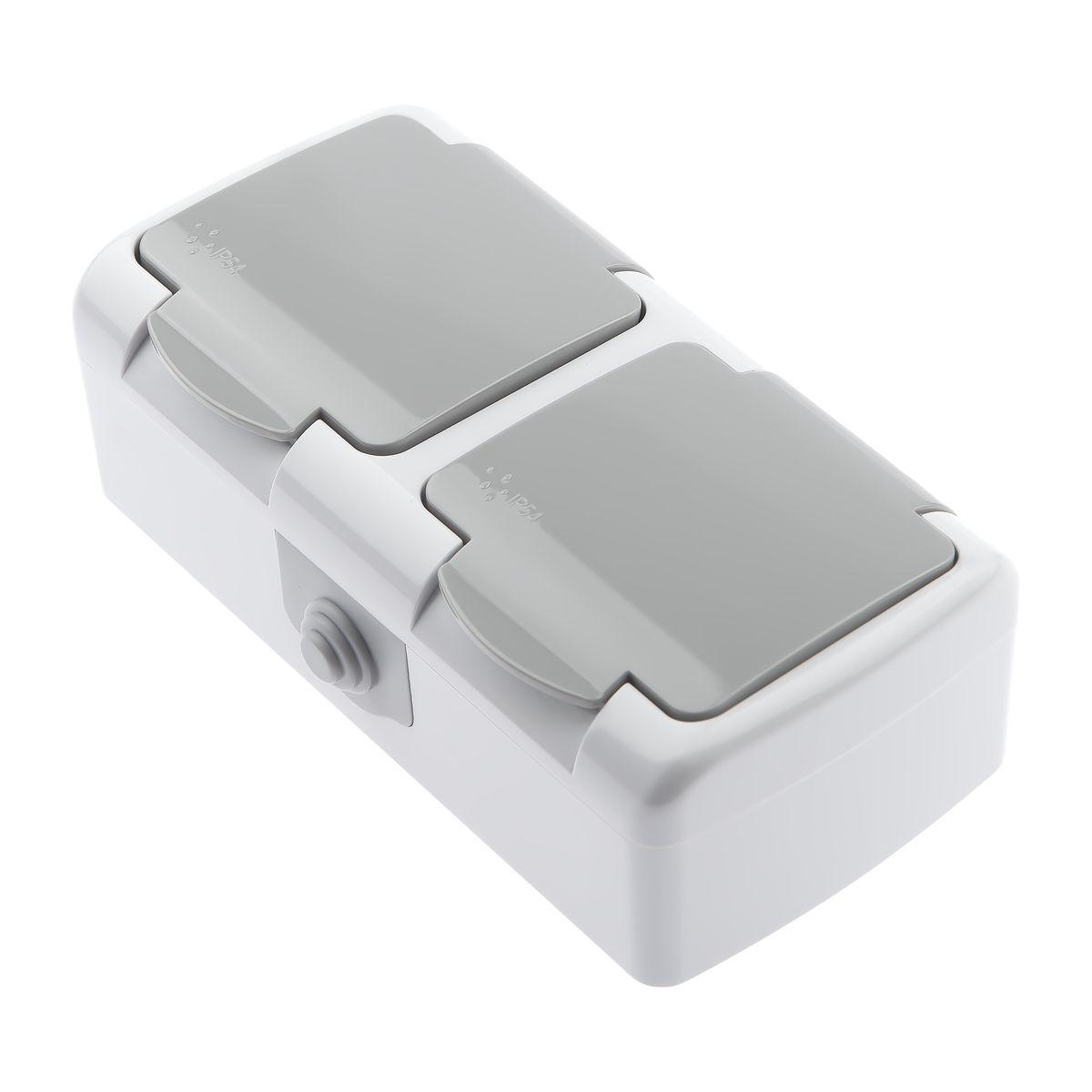 фото розетка двойная эра schuko 2x2p+e 16a 250v с крышкой 5-203-03 б0051060 | 220svet.ru