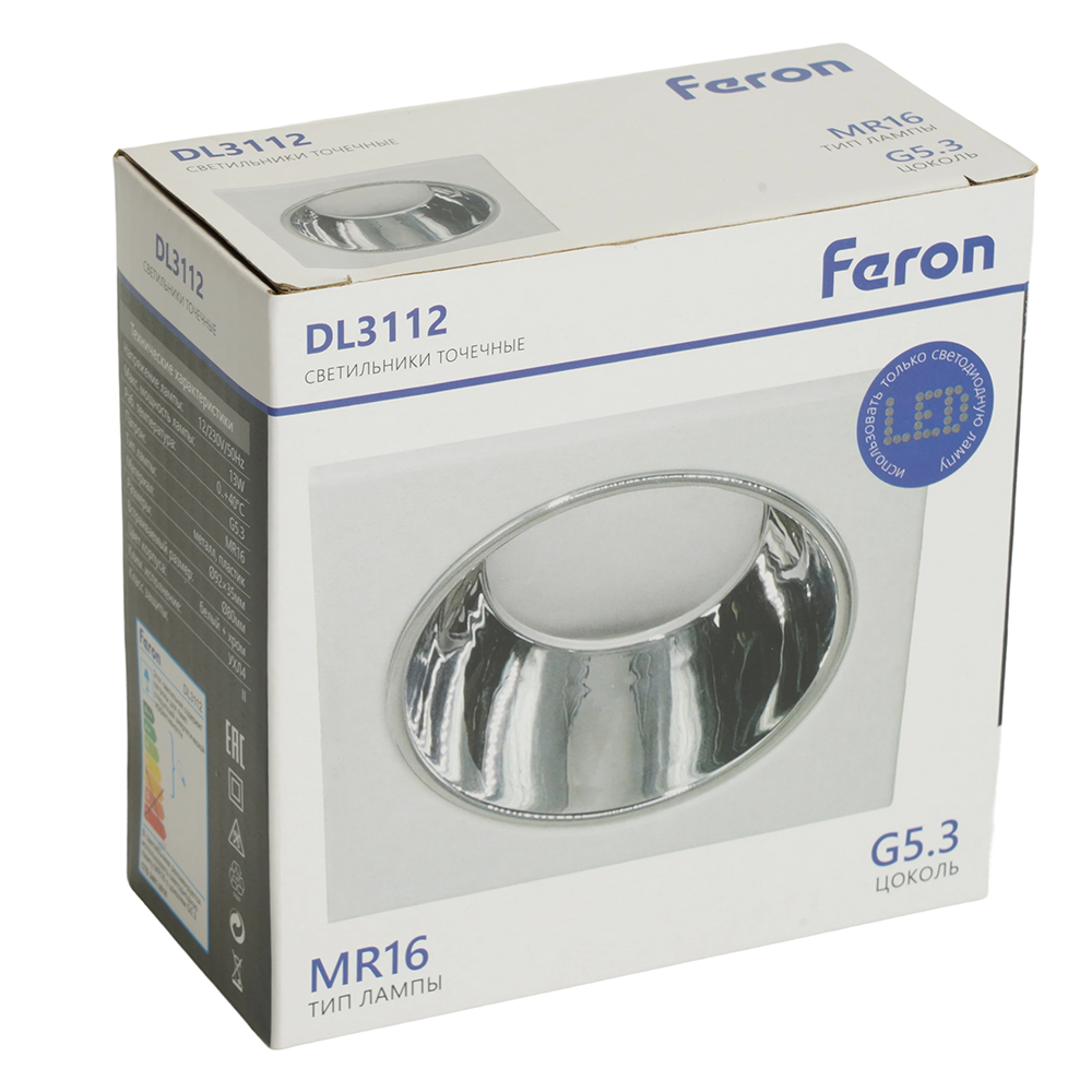 фото светильник встраиваемый feron dl3112 потолочный mr16 g5.3 белый + хром 51406 | 220svet.ru