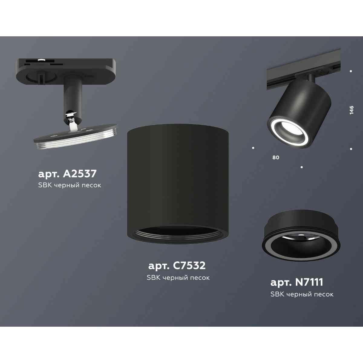 фото комплект трекового светильника ambrella light track system xt7532010 sbk черный песок (a2537, c7532, n7111) | 220svet.ru