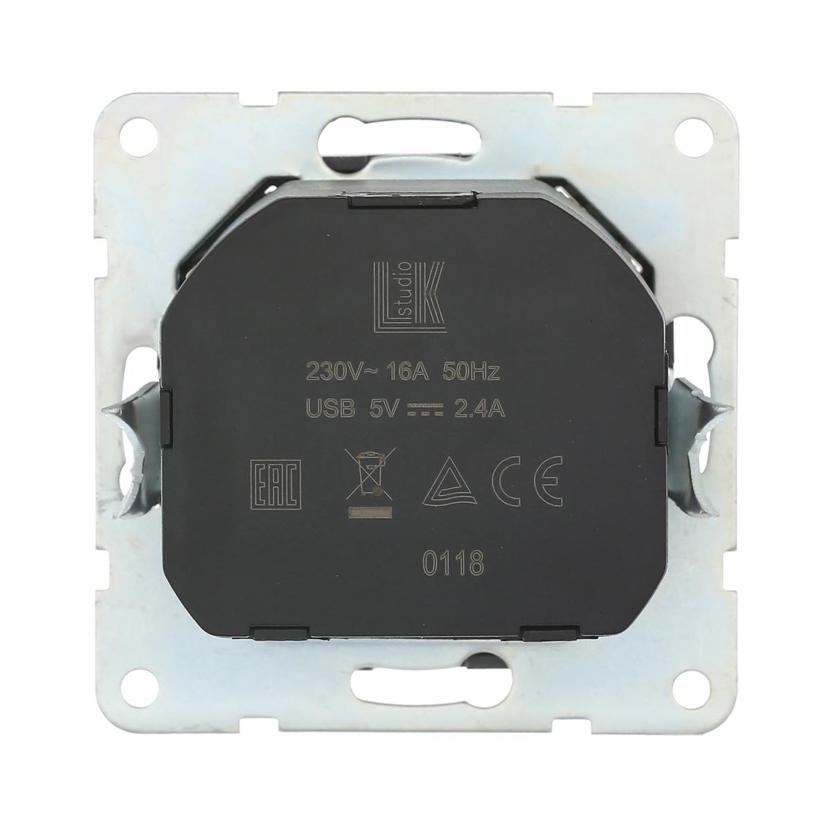 фото розетка lk studio с з/к + 2хusb разъема, 2а (серебристый металлик) lk60 868003-1 | 220svet.ru