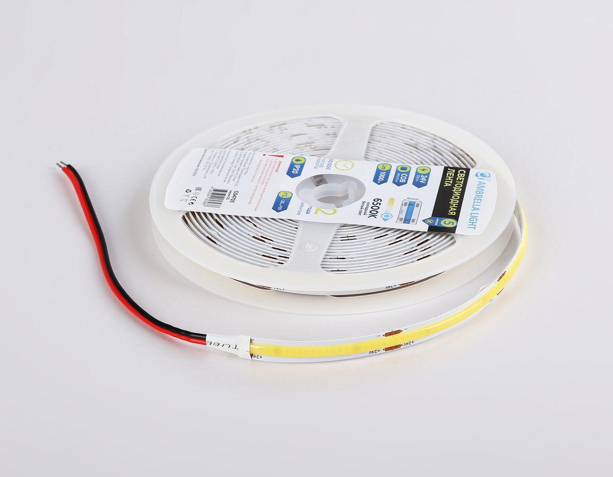 фото светодиодная лента холодный белый ambrella light 12w/m 480led/m cob 6500к 5m gs4703 | 220svet.ru