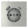 Миниатюра фото розетка встраиваемая с заземлением и защитными шторками, 16а, с usb, a+с voltum s70 vls040505 (сталь) | 220svet.ru