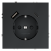 Миниатюра фото розетка встраиваемая с заземлением и защитными шторками, 16а, с usb, a+с voltum s70 vls040507 (графит) | 220svet.ru